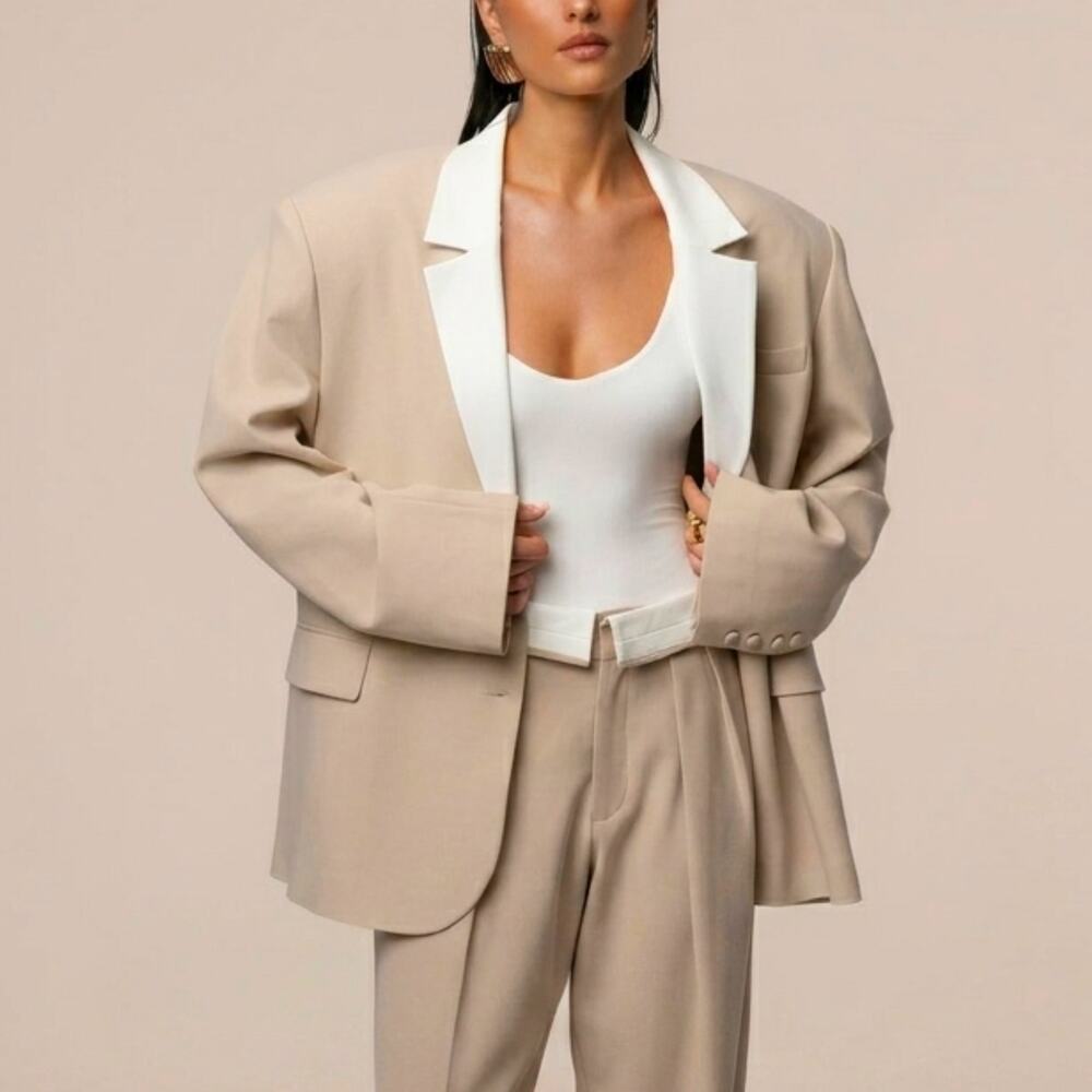 JLUXLABEL Command Oversized Blazer Suit Jacket Beige Ivory Size Small NWT